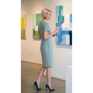 VTG Preview Collection Teal 100% Silk Button Back‎ Sheath Dress 6 Wedding Guest